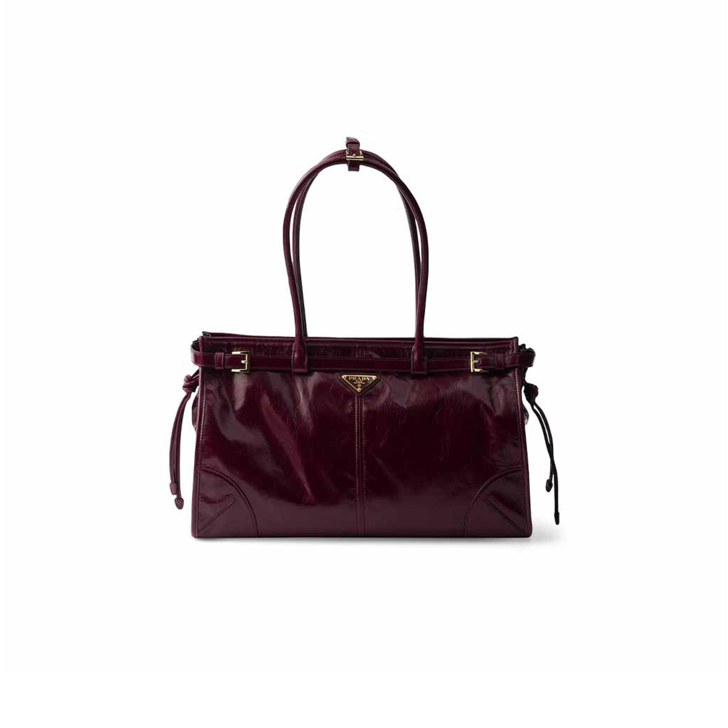 PRADA BURGUNDY LARGE LEATHER BONNIE TOP-HANDLE BAG 1BA433 (38*24*12cm)